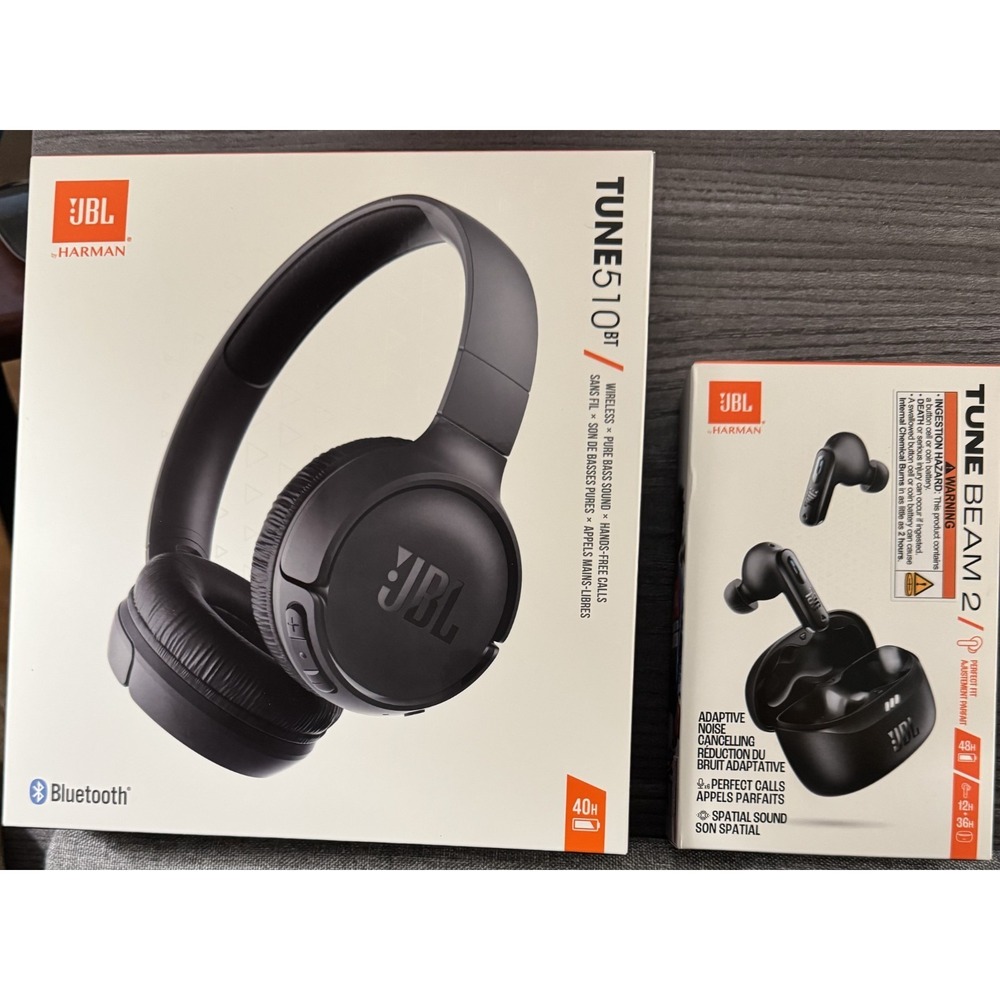 JBL Tune Bundle - Tune 510BT Wireless Headphones and Tune Beam-2 Ear Pods NIB